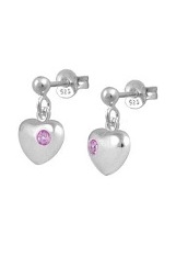 stunning little silver heart pink baby birthstone earrings